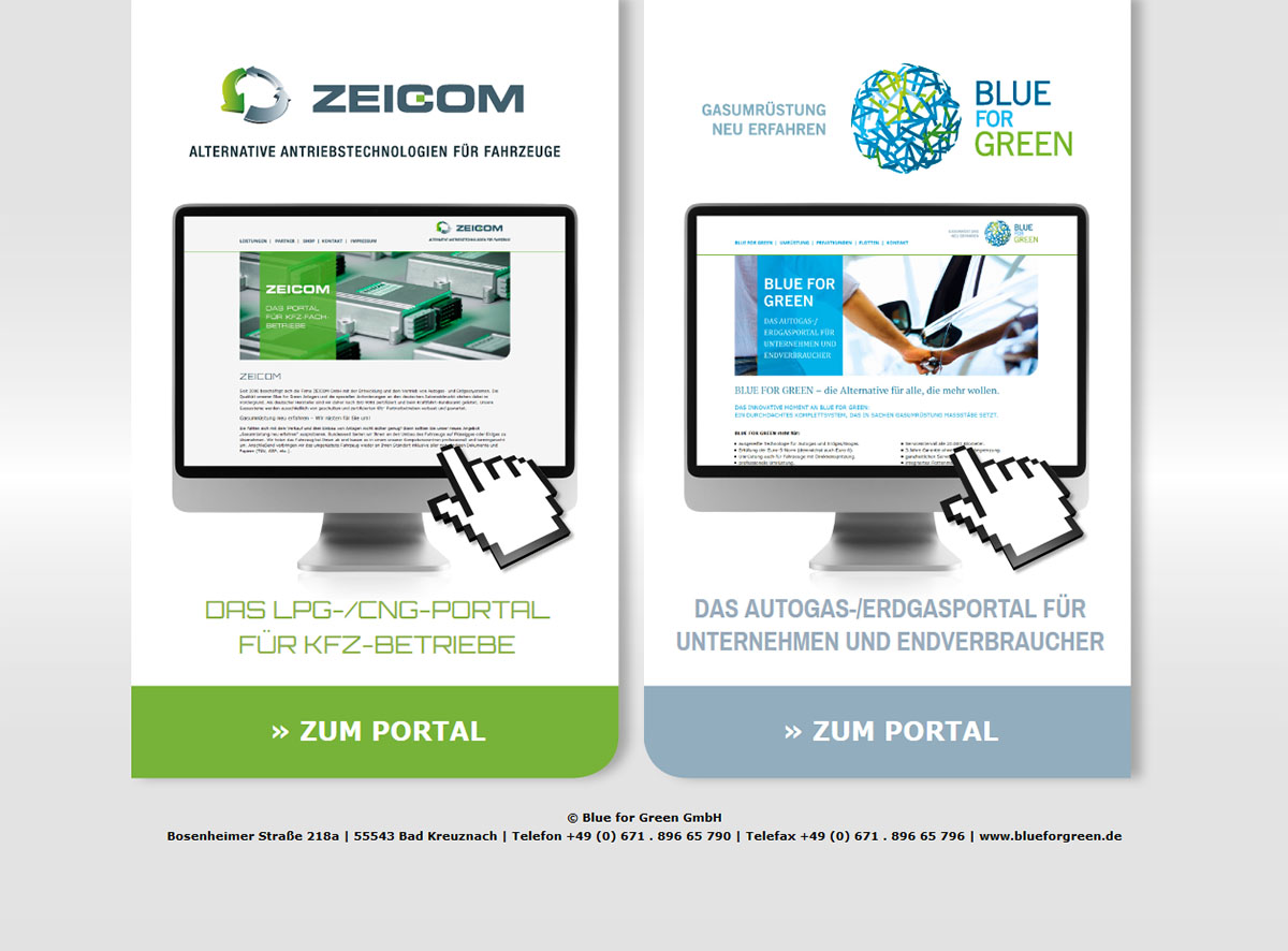 HTML Vorschaltseite Zeicom/Blue For Green