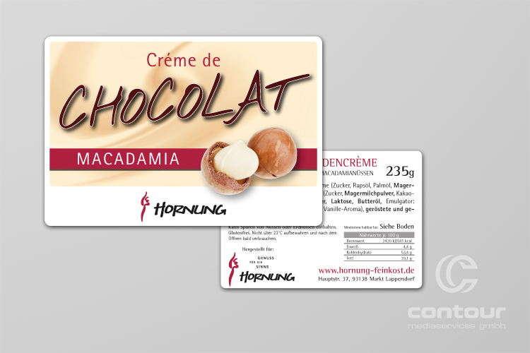 Etikett Schokoladenaufstrich Confiserie Hornung