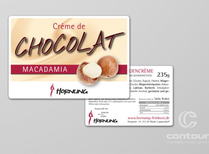 Etikett Schokoladenaufstrich Confiserie Hornung